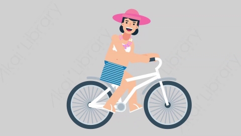 AE模板-WOMAN VACATION 04 Bicycle女性休闲假期度假骑自行车扁平人物日常角色