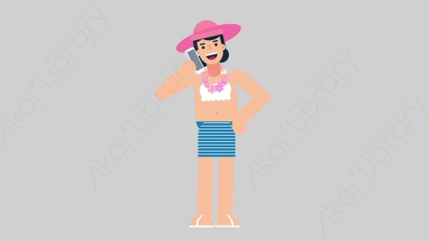 AE模板-WOMAN VACATION 05 Call女性休闲假期度假打电话扁平人物日常角色