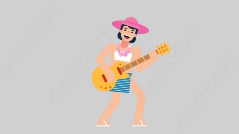 AE模板-WOMAN VACATION 20 Playing Guitar女性休闲假期度假弹吉他扁平人物日常角色