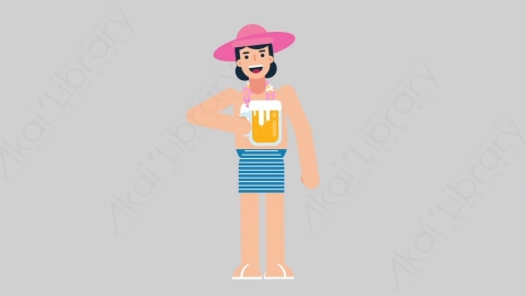 AE模板-WOMAN VACATION 27 Cheering with Glass女性休闲假期度假喝啤酒扁平人物日常角色
