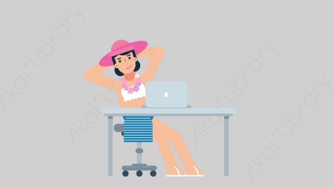 AE模板-WOMAN VACATION 31 Typing on PC 2女性休闲假期度假在电脑上打字扁平人物日常角色