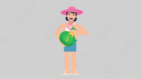 AE模板-WOMAN VACATION 37 Picking Bag女性休闲假期度假抱着钱袋扁平人物日常角色