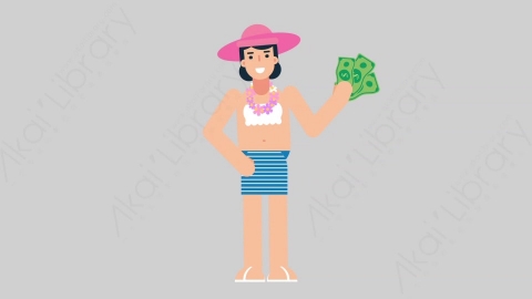 AE模板-WOMAN VACATION 41 Pulling Money女性休闲假期度假拿钱扁平人物日常角色
