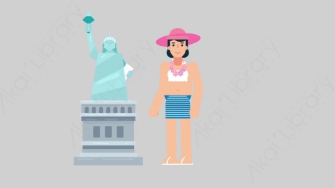 AE模板-WOMAN VACATION 42 Pushing女性休闲假期度假推走物品扁平人物日常角色