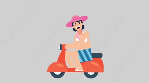 AE模板-WOMAN VACATION 52 Scooter女性休闲假期度假骑摩托车扁平人物日常角色