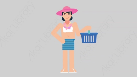 AE模板-WOMAN VACATION 54 Shopping女性休闲假期度假购物扁平人物日常角色