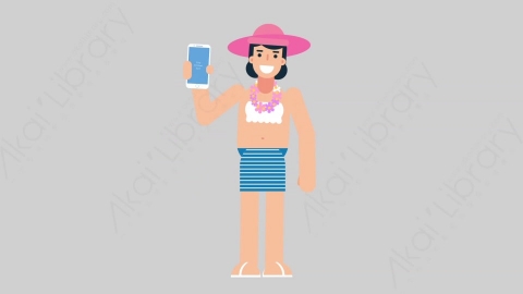 AE模板-WOMAN VACATION 55 Showing Phone女性休闲假期度假展示手机扁平人物日常角色