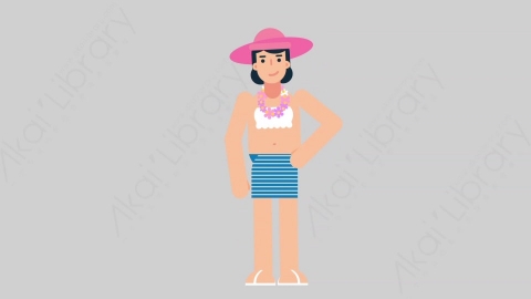 AE模板-WOMAN VACATION 60 Standing女性休闲假期度假站立扁平人物日常角色