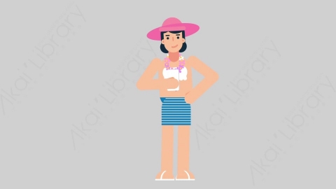AE模板-WOMAN VACATION 63 Standing w Phone女性休闲假期度假手持电话扁平人物日常角色