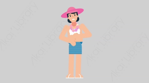 AE模板-WOMAN VACATION 65 Stomach Pain女性休闲假期度假肚子痛胃痛扁平人物日常角色
