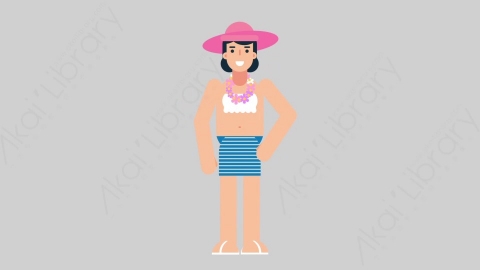 AE模板-WOMAN VACATION 72 Tie女性休闲假期度假整理领带扁平人物日常角色