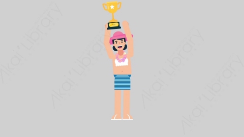 AE模板-WOMAN VACATION 75 Trophy女性休闲假期度假举起奖杯扁平人物日常角色