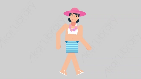 AE模板-WOMAN VACATION 77 Walking Cycle女性休闲假期度假一直步行扁平人物日常角色