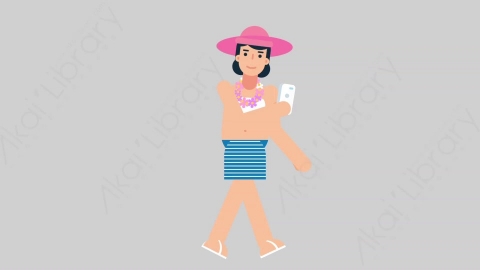 AE模板-WOMAN VACATION 79 Walking w Phone女性休闲假期度假行走打电话扁平人物日常角色