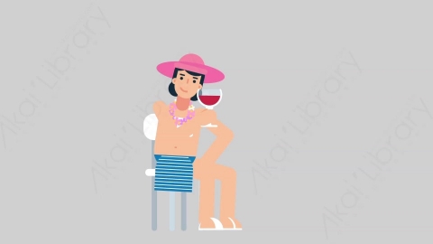 AE模板-WOMAN VACATION 80 Wine Toast女性休闲假期度假喝红酒扁平人物日常角色