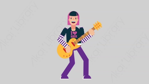 AE模板-WOMAN ROCKER 20 Playing Guitar女摇滚歌手弹吉他扁平人物职业角色