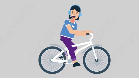 AE模板-WOMAN SUPPORT SERVICE 04 Bicycle女性接线员电话服务骑自行车扁平人物职业角色