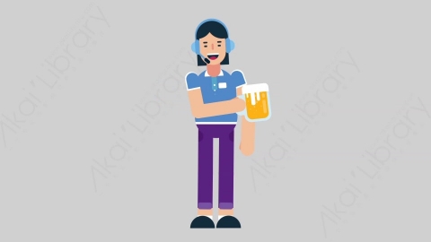 AE模板-WOMAN SUPPORT SERVICE 27 Cheering with Glass女性接线员电话服务喝啤酒扁平人物职业角色