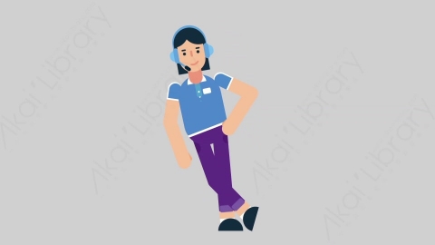 AE模板-WOMAN SUPPORT SERVICE 32 Leaned女性接线员电话服务倚靠靠墙扁平人物职业角色