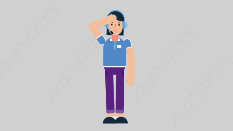 AE模板-WOMAN SUPPORT SERVICE 51 Salute女性接线员电话服务敬礼致敬扁平人物职业角色