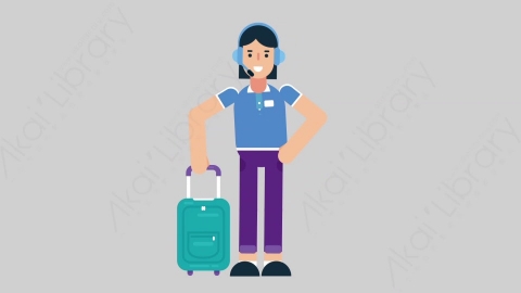 AE模板-WOMAN SUPPORT SERVICE 74 Traveling女性接线员电话服务旅游旅行扁平人物职业角色