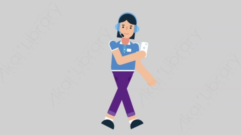 AE模板-WOMAN SUPPORT SERVICE 79 Walking w Phone女性接线员电话服务行走打电话扁平人物职业角色