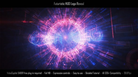 AE模板-未来HUD徽标展示梦幻多彩线条logo演绎开场视频