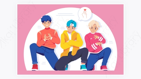 图片素材-扁平韩国男孩乐队组合集合