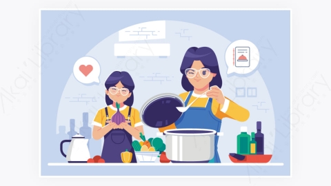 图片素材-母亲女儿厨房做饭烹饪图