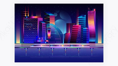 图片素材-科技未来派夜晚城市背景-16