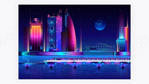 图片素材-科技未来派夜晚城市背景-17