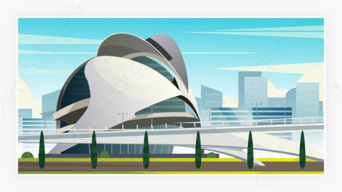 图片素材-艺术科学未来派城市矢量卡通插画