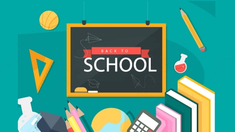 图片素材-黑板上和学校用品