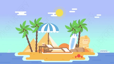 AE模板-MG扁平场景背景Beach海岛沙滩