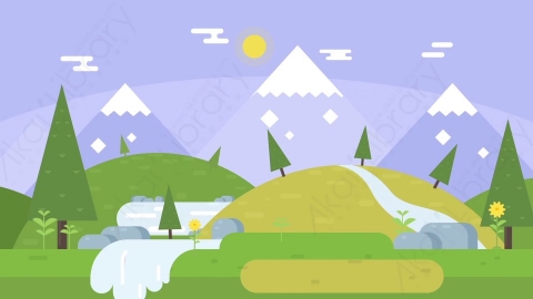 AE模板-MG扁平场景背景Mountains户外自然森林河流