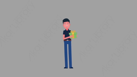 AE模板-MG扁平人物角色动作Gift得到礼物