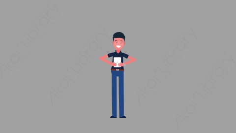 AE模板-MG扁平人物角色动作Standing_w_Tablet手拿平板电脑看东西