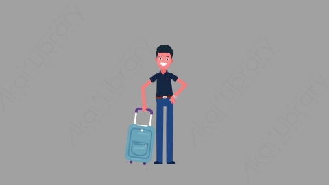 AE模板-MG扁平人物角色动作Traveling拿着行李箱去旅游