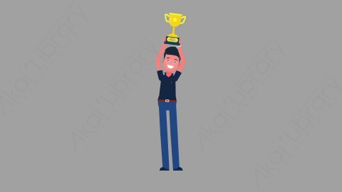 AE模板-MG扁平人物角色动作Trophy拿着奖杯