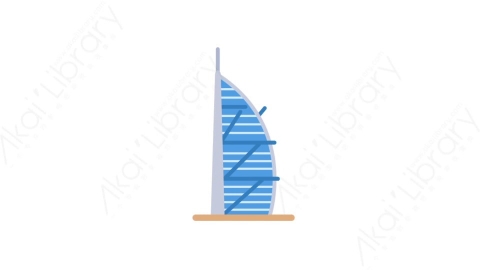 AE模板-MG扁平城市建筑元素图标Burj al arab迪拜帆船酒店