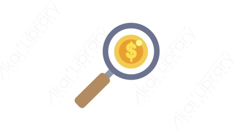 AE模板-MG扁平金融商务办公元素图标Coin (dollar) magnifying glass放大镜金币