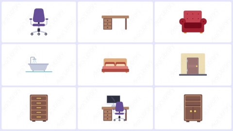 AE模板-MG扁平日常生活元素图标包10_House_office_indoor_furniture