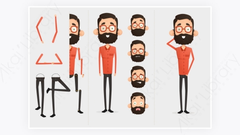 图片素材-MG扁平卡通插画Q版大头男人角色人物7