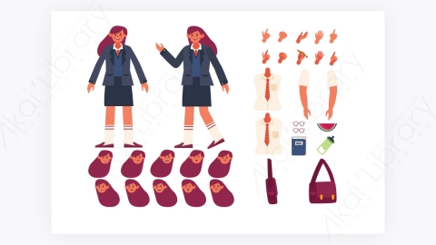 图片素材-MG扁平卡通插画女学生青年角色人物5