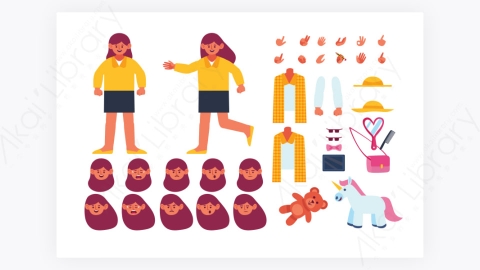 图片素材-MG扁平卡通插画女孩儿童角色人物3