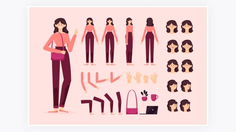 图片素材-MG扁平卡通插画女性角色人物2