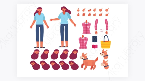 图片素材-MG扁平卡通插画女性角色人物7