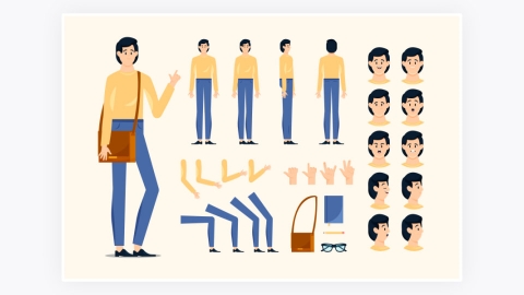 图片素材-MG扁平卡通插画男青年角色人物5