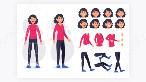 图片素材-MG扁平卡通插画骨骼关节女人角色人物3