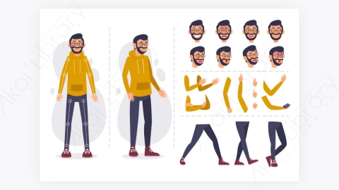 图片素材-MG扁平卡通插画骨骼关节男人角色人物6